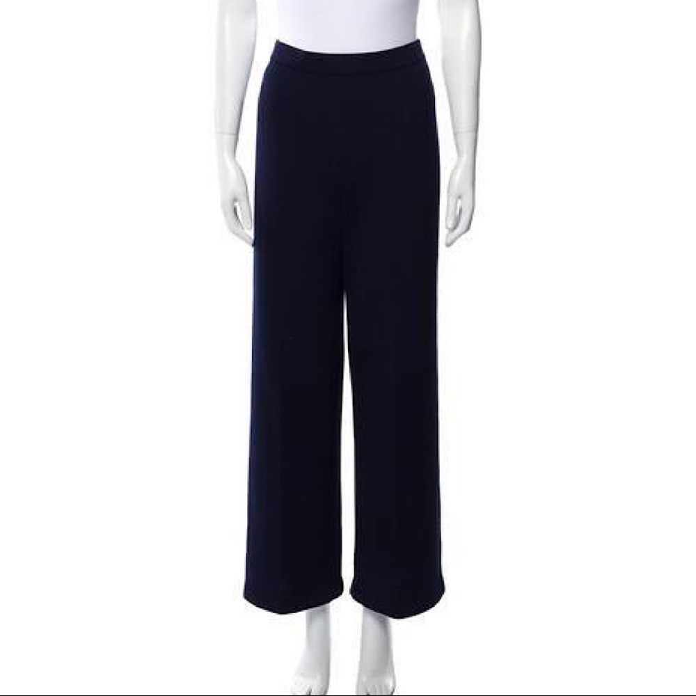 St. John Sport Navy Cotton High Waisted Wide Leg Trouser Pants